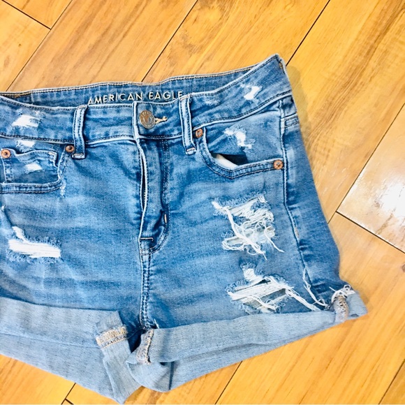 American Eagle outfitters AEO denim shorts Hi Rise Shortie distressed 4